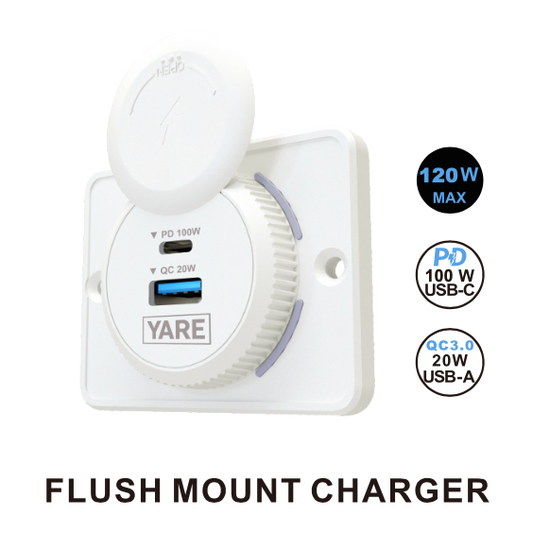 Flush Mount Charger – White 120W 12/24 Volt Dual USB (100W USB-C + 20W USB-A)